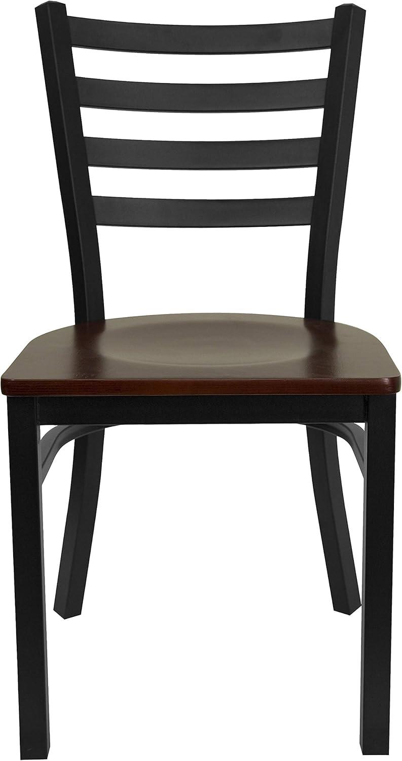 imageFlash Furniture HERCULES Series Black Ladder Back Metal Restaurant Chair Black Vinyl SeatMahogany Wood