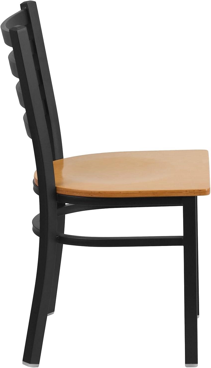 imageFlash Furniture HERCULES Series Black Ladder Back Metal Restaurant Chair Black Vinyl SeatNatural Wood
