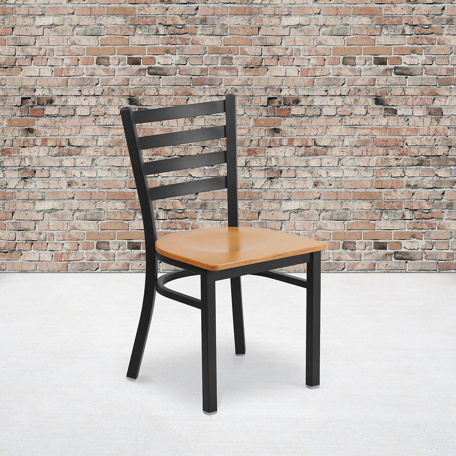 imageFlash Furniture HERCULES Series Black Ladder Back Metal Restaurant Chair Black Vinyl SeatNatural Wood