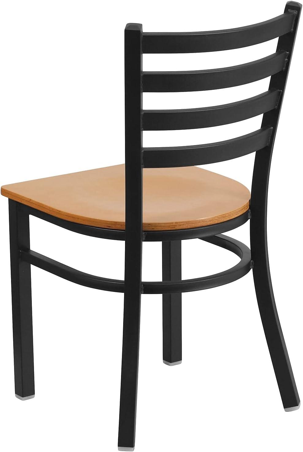 imageFlash Furniture HERCULES Series Black Ladder Back Metal Restaurant Chair Black Vinyl SeatNatural Wood