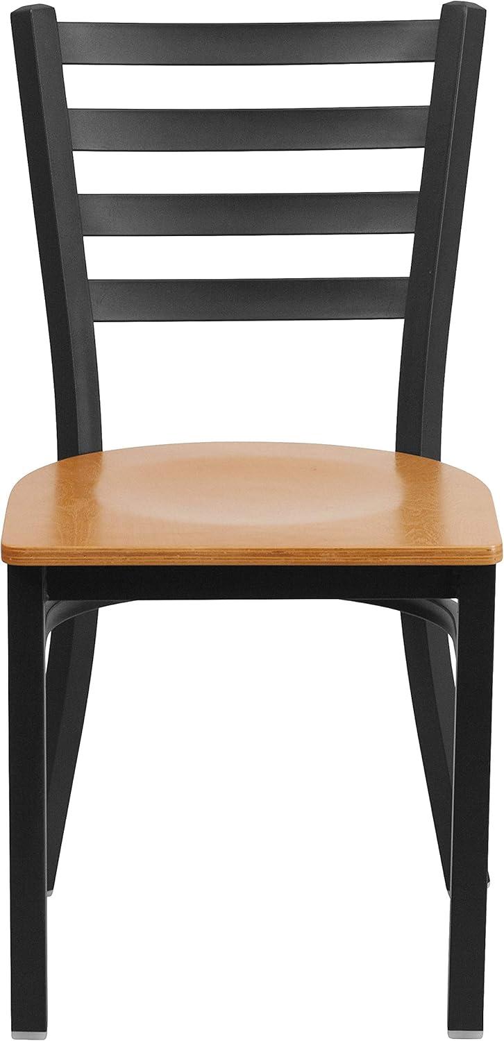 imageFlash Furniture HERCULES Series Black Ladder Back Metal Restaurant Chair Black Vinyl SeatNatural Wood