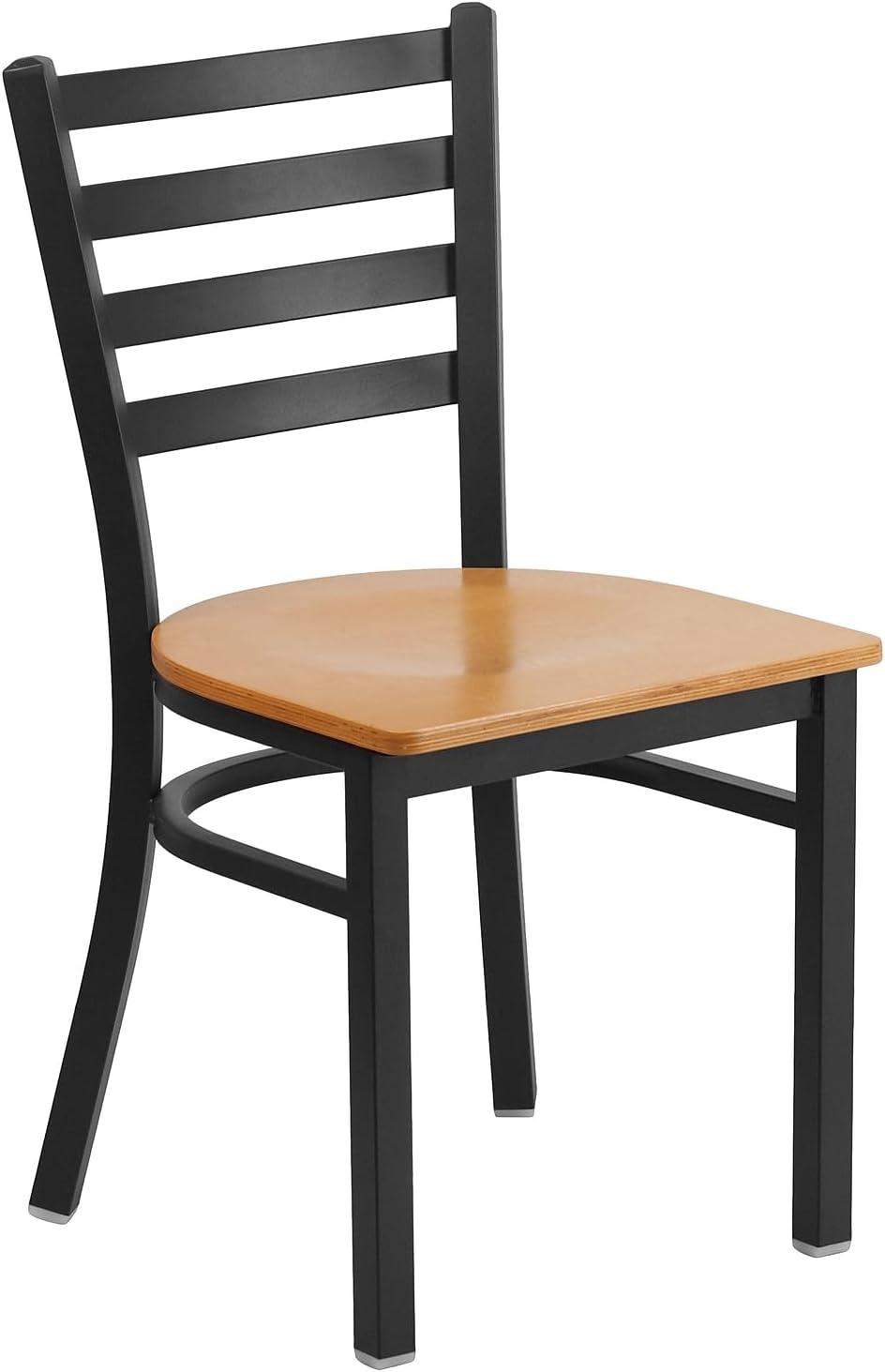 imageFlash Furniture HERCULES Series Black Ladder Back Metal Restaurant Chair Black Vinyl SeatNatural Wood