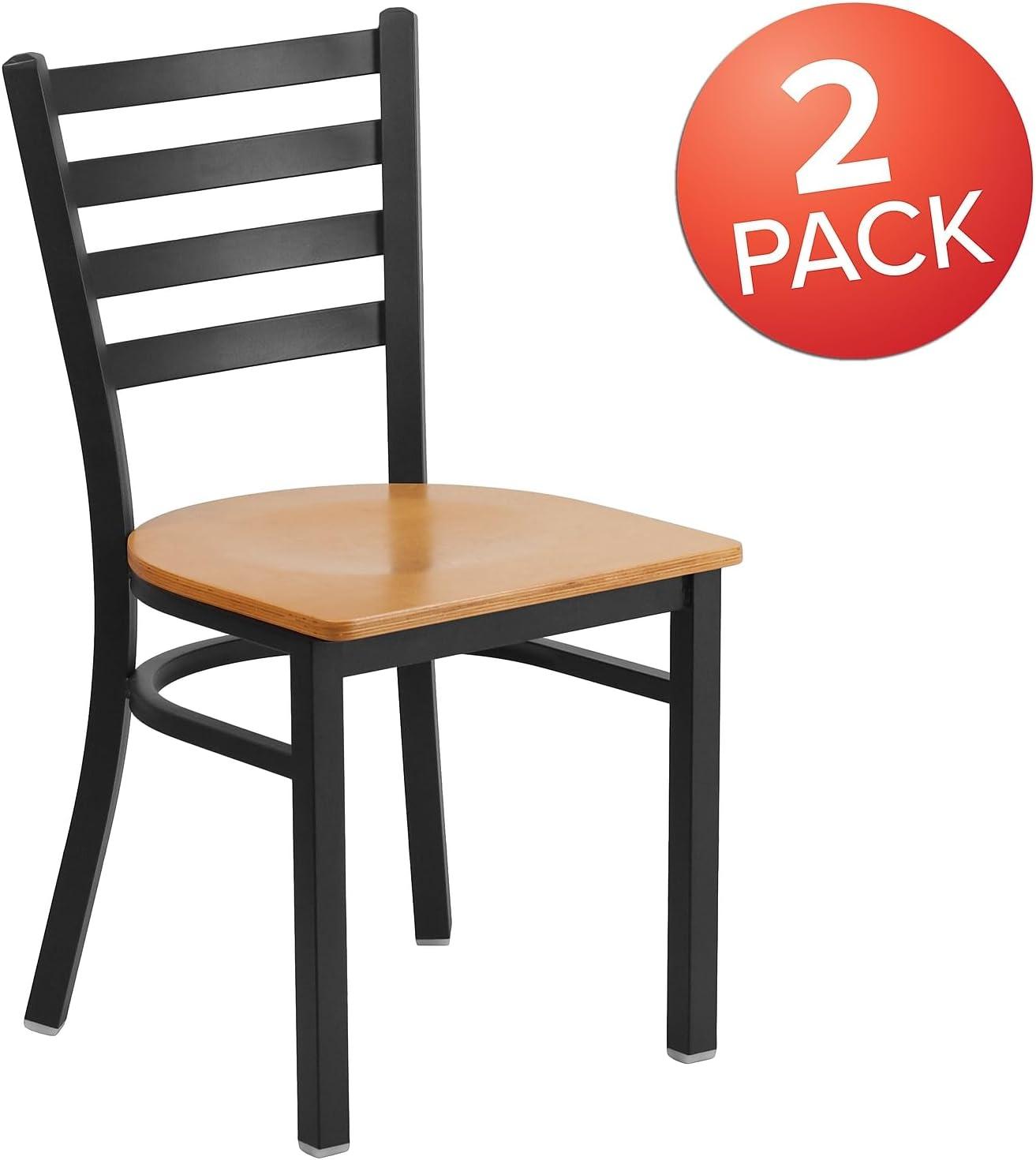 imageFlash Furniture HERCULES Series Black Ladder Back Metal Restaurant Chair Black Vinyl SeatNatural Wood