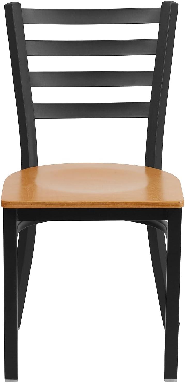 imageFlash Furniture HERCULES Series Black Ladder Back Metal Restaurant Chair Black Vinyl SeatNatural Wood