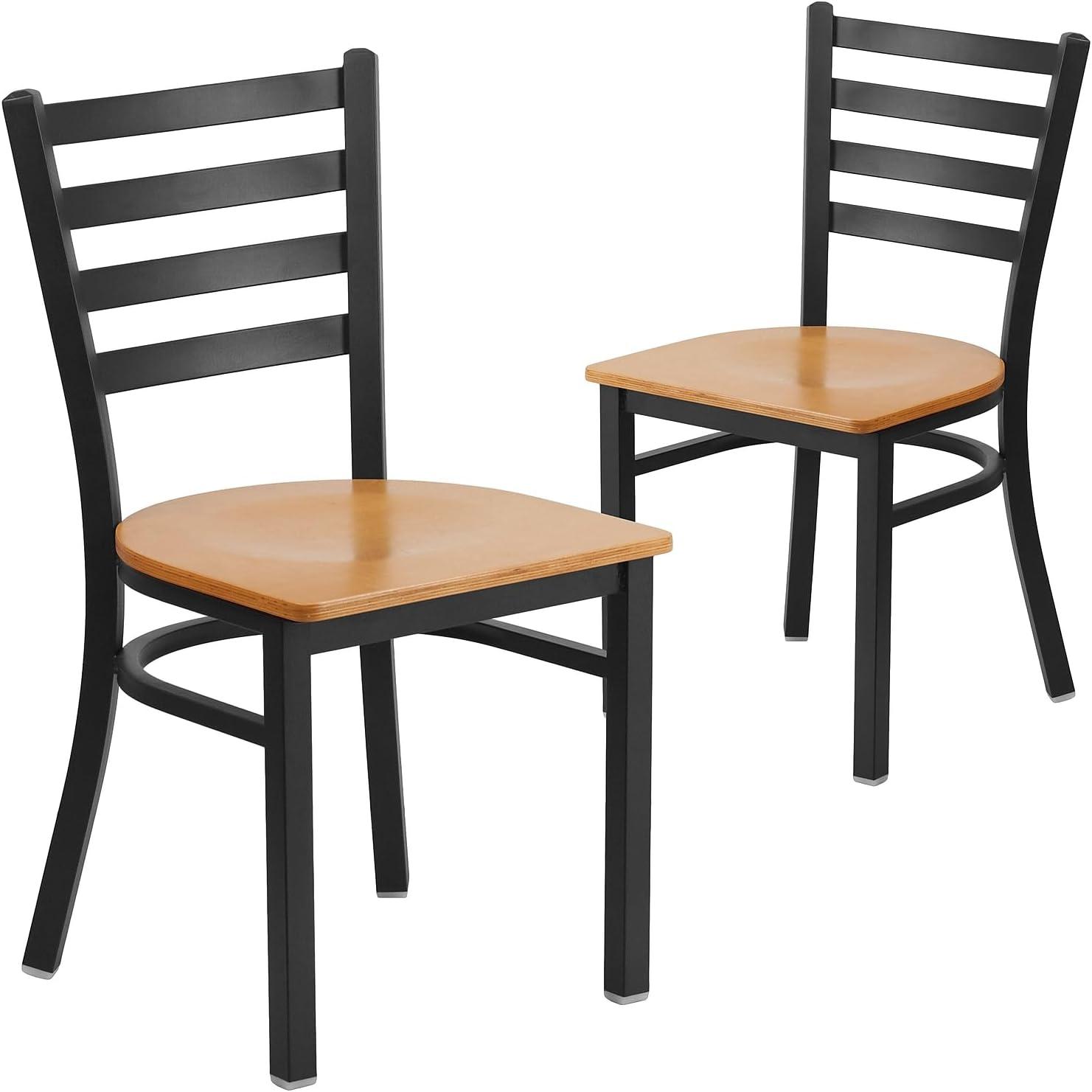 imageFlash Furniture HERCULES Series Black Ladder Back Metal Restaurant Chair Black Vinyl SeatNatural Wood