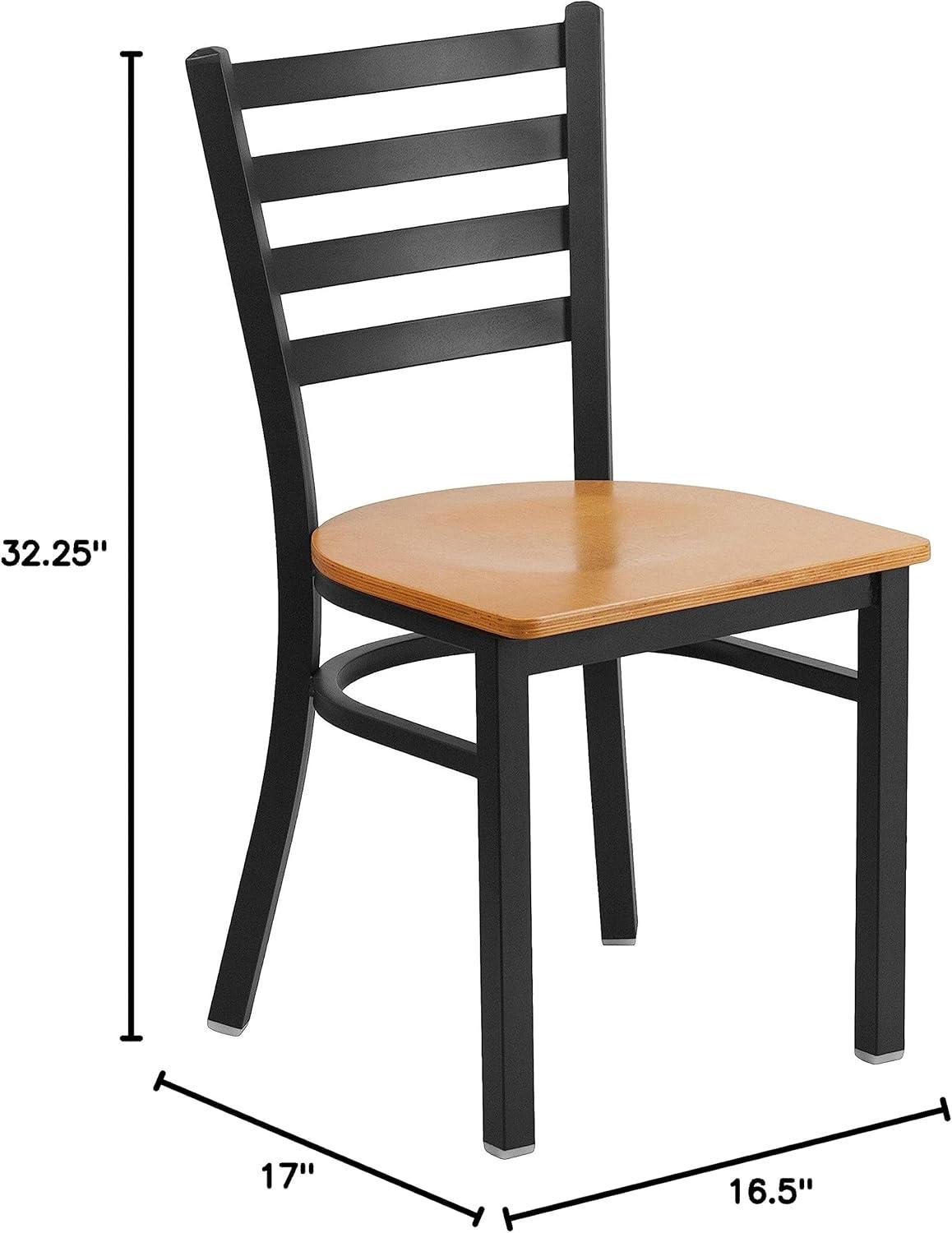 imageFlash Furniture HERCULES Series Black Ladder Back Metal Restaurant Chair Black Vinyl SeatNatural Wood