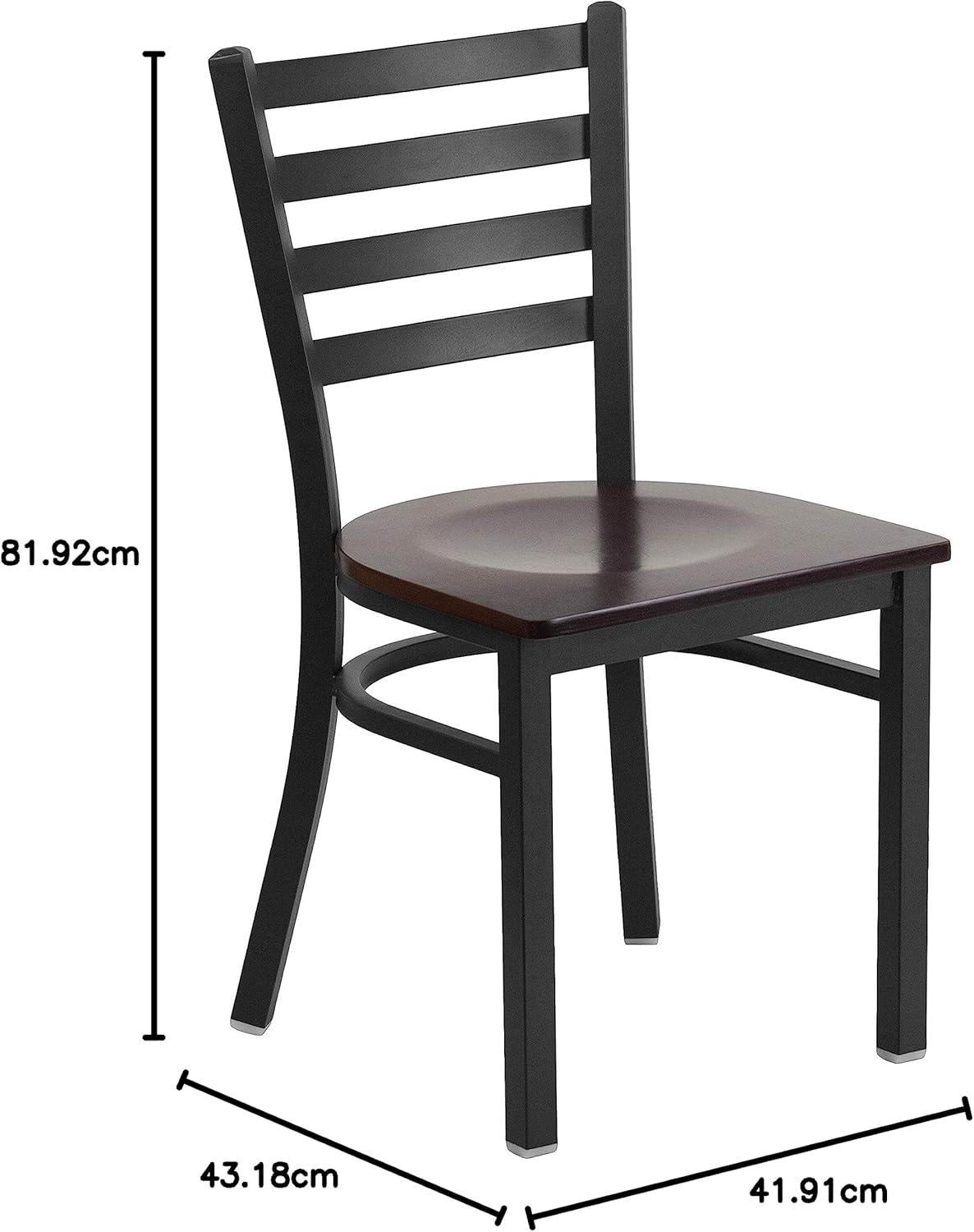 imageFlash Furniture HERCULES Series Black Ladder Back Metal Restaurant Chair Black Vinyl SeatWalnut Wood
