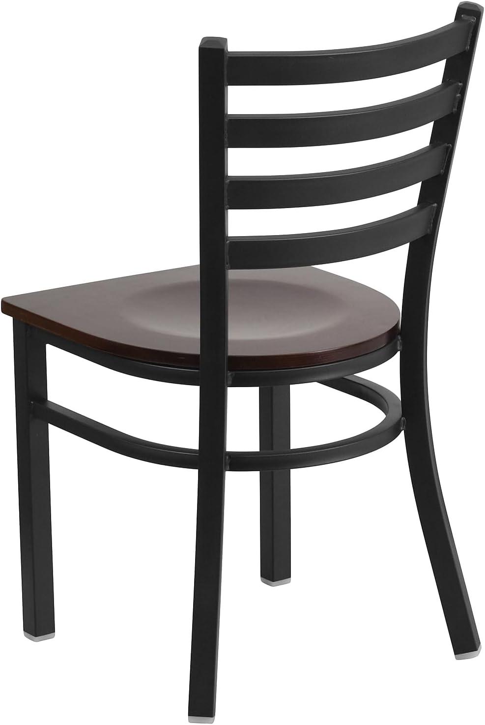 imageFlash Furniture HERCULES Series Black Ladder Back Metal Restaurant Chair Black Vinyl SeatWalnut Wood