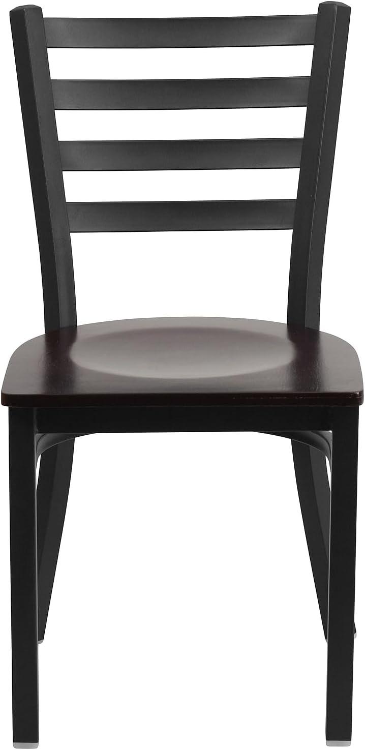 imageFlash Furniture HERCULES Series Black Ladder Back Metal Restaurant Chair Black Vinyl SeatWalnut Wood