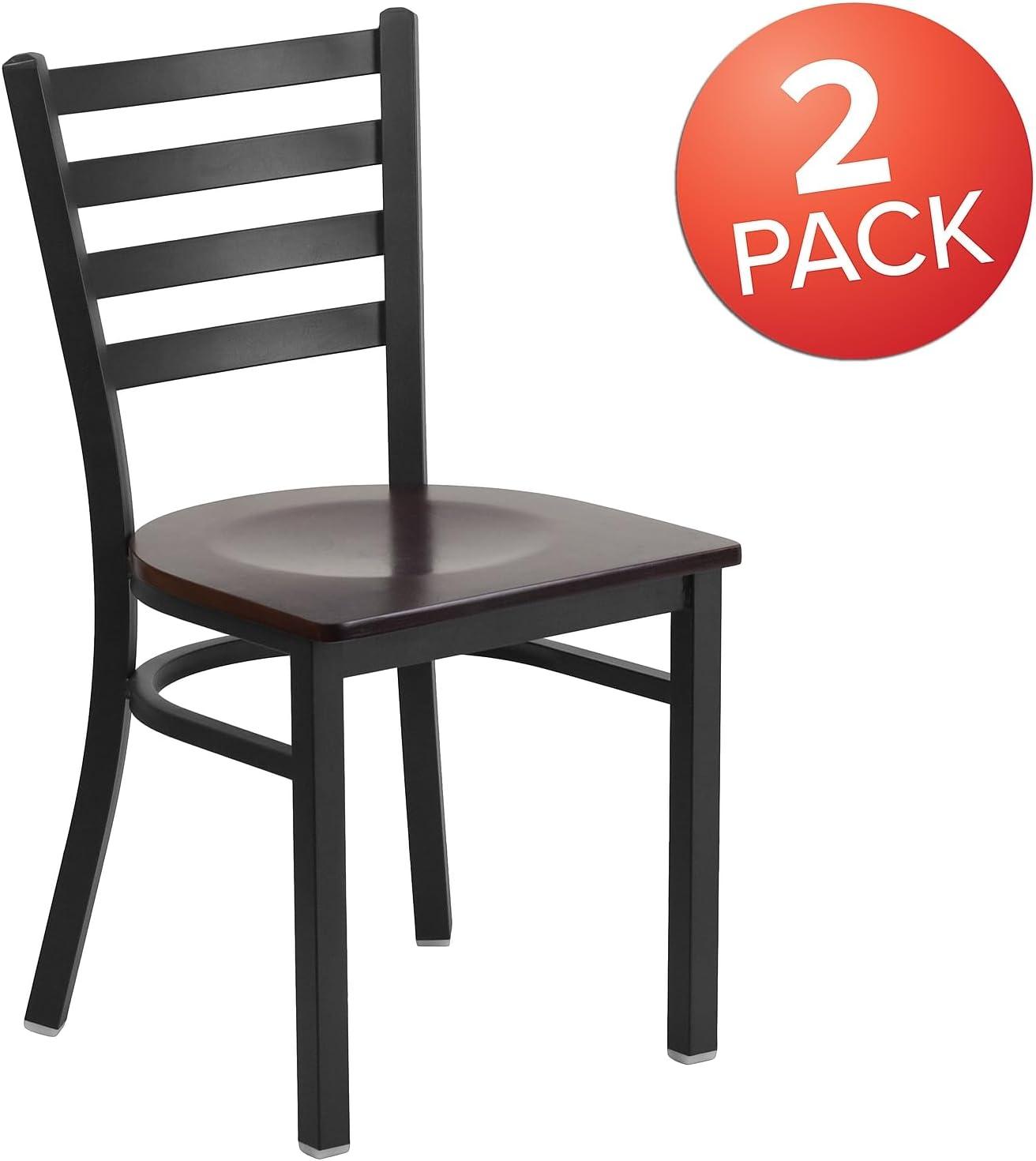 imageFlash Furniture HERCULES Series Black Ladder Back Metal Restaurant Chair Black Vinyl SeatWalnut Wood