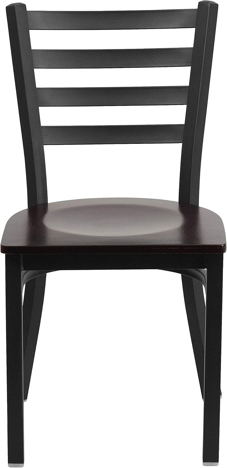 imageFlash Furniture HERCULES Series Black Ladder Back Metal Restaurant Chair Black Vinyl SeatWalnut Wood