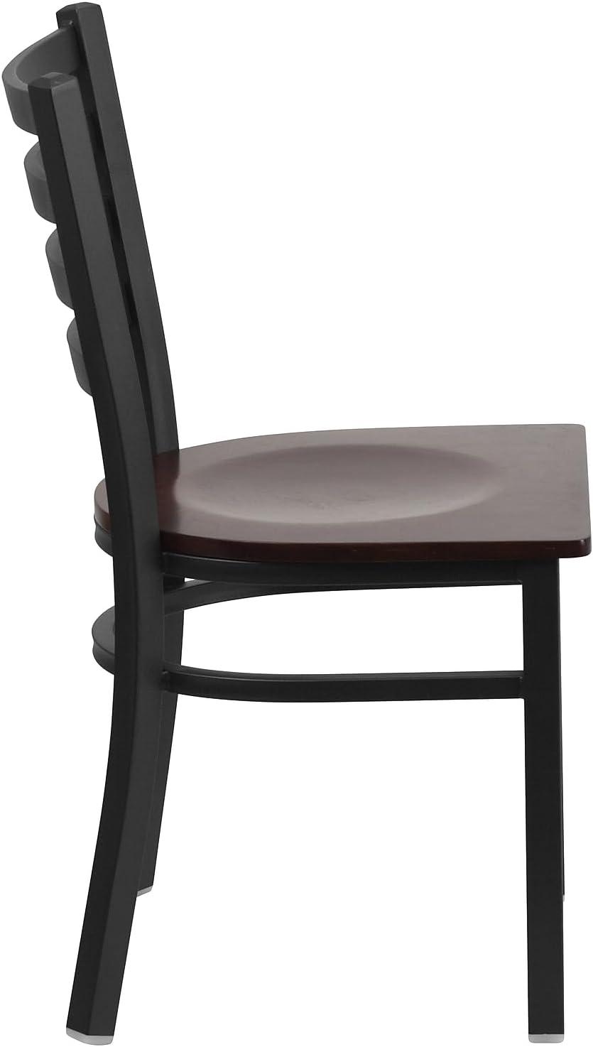 imageFlash Furniture HERCULES Series Black Ladder Back Metal Restaurant Chair Black Vinyl SeatWalnut Wood