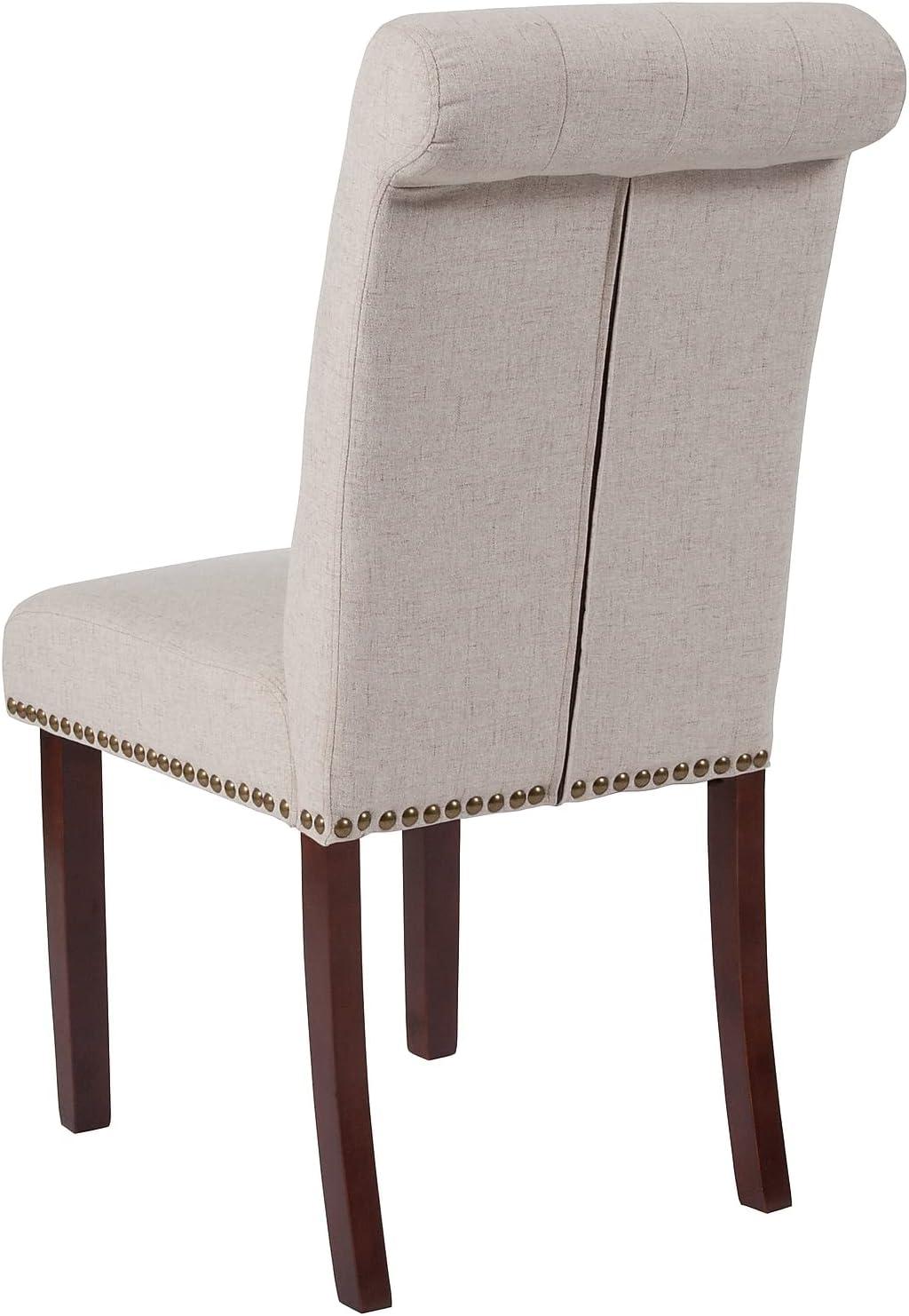 imageFlash Furniture HERCULES Series Black LeatherSoft Parsons Chair with Rolled Back Accent Nail Trim and Walnut FinishBeige Fabric