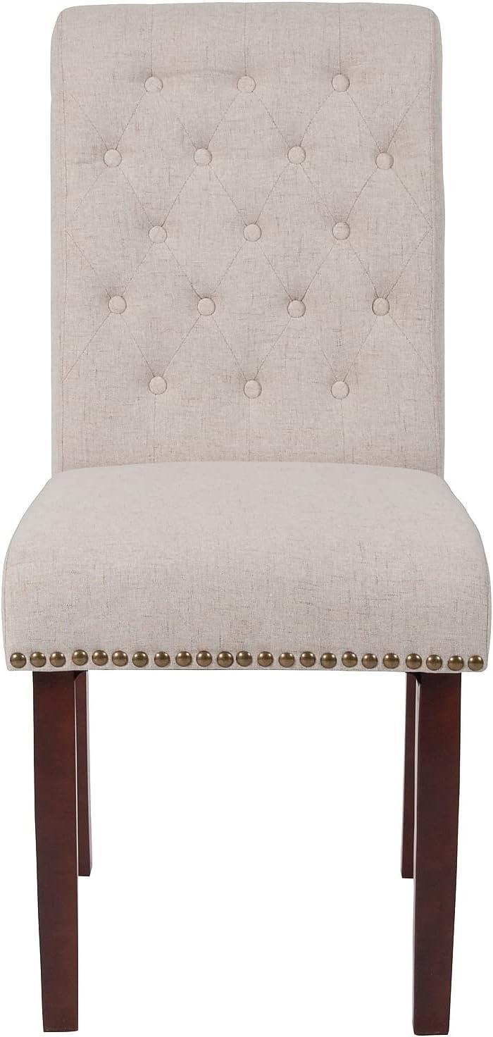 imageFlash Furniture HERCULES Series Black LeatherSoft Parsons Chair with Rolled Back Accent Nail Trim and Walnut FinishBeige Fabric