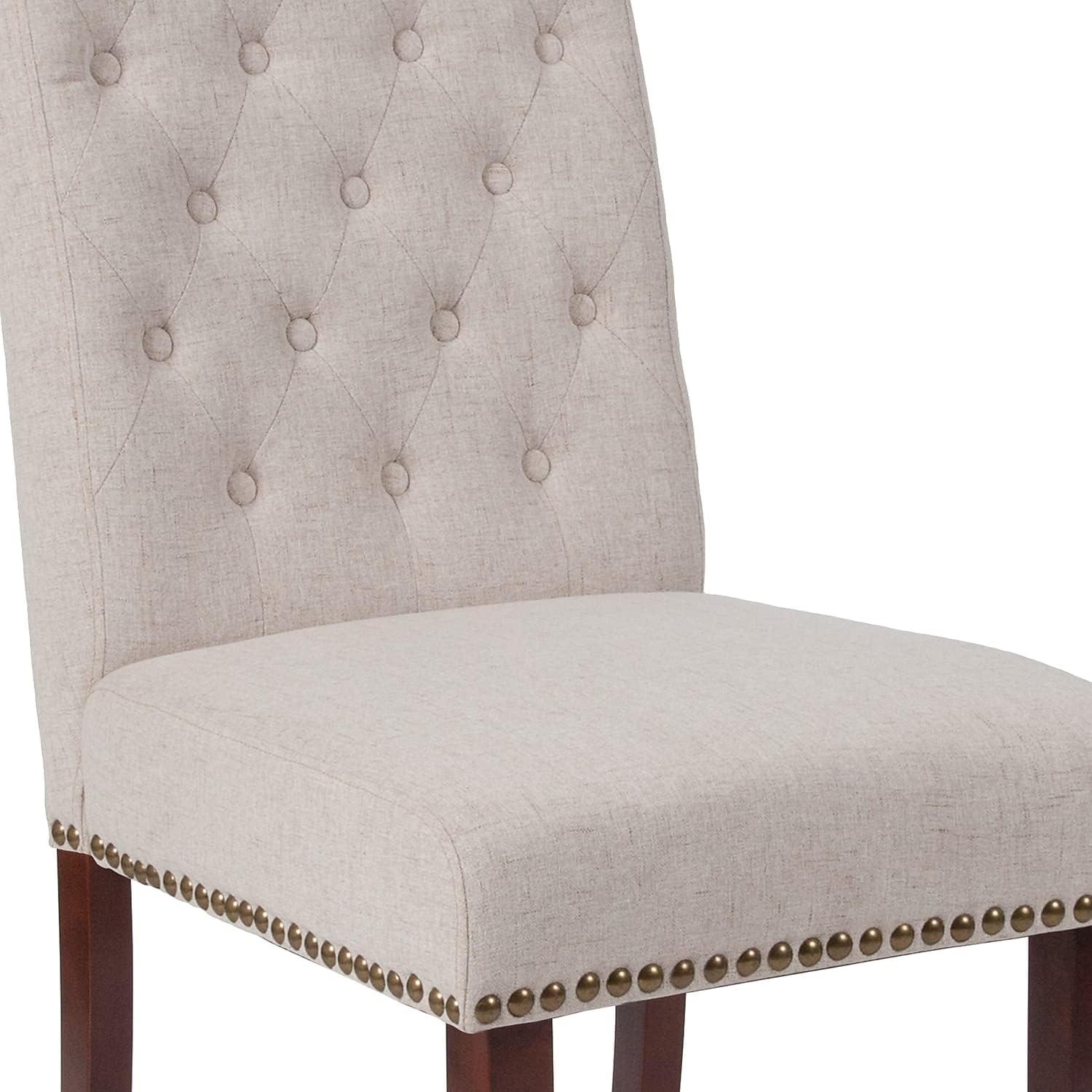imageFlash Furniture HERCULES Series Black LeatherSoft Parsons Chair with Rolled Back Accent Nail Trim and Walnut FinishBeige Fabric