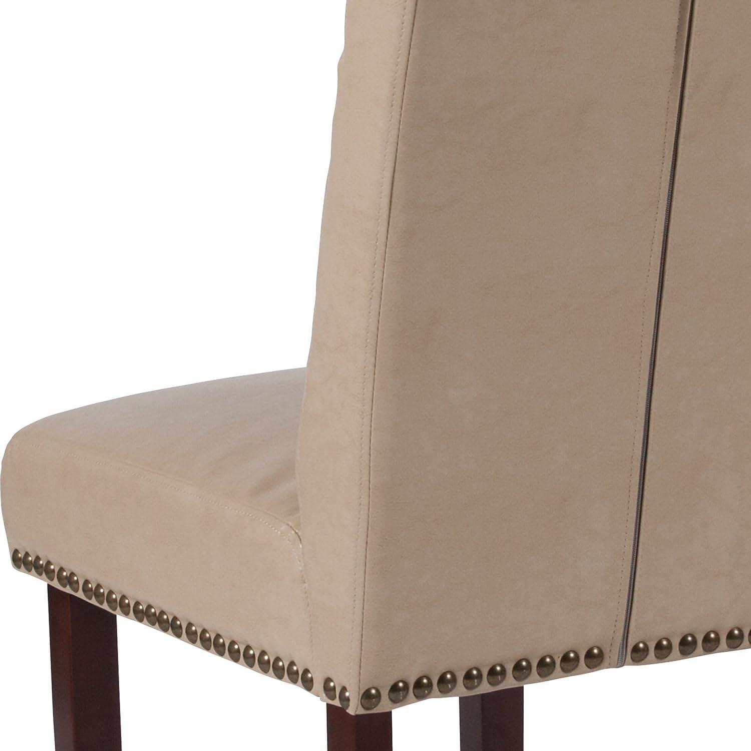 imageFlash Furniture HERCULES Series Black LeatherSoft Parsons Chair with Rolled Back Accent Nail Trim and Walnut FinishBeige Leathersoft