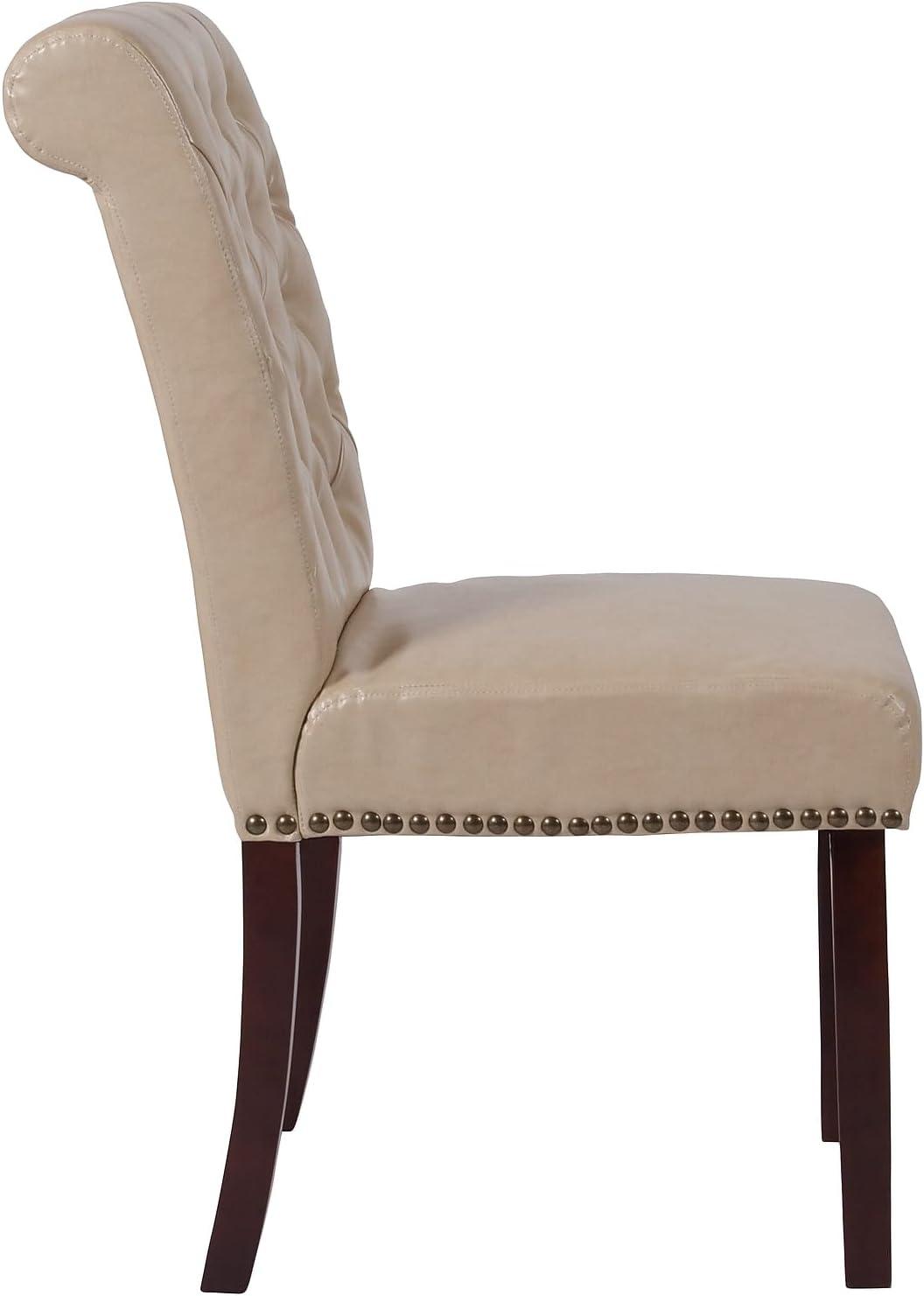 imageFlash Furniture HERCULES Series Black LeatherSoft Parsons Chair with Rolled Back Accent Nail Trim and Walnut FinishBeige Leathersoft