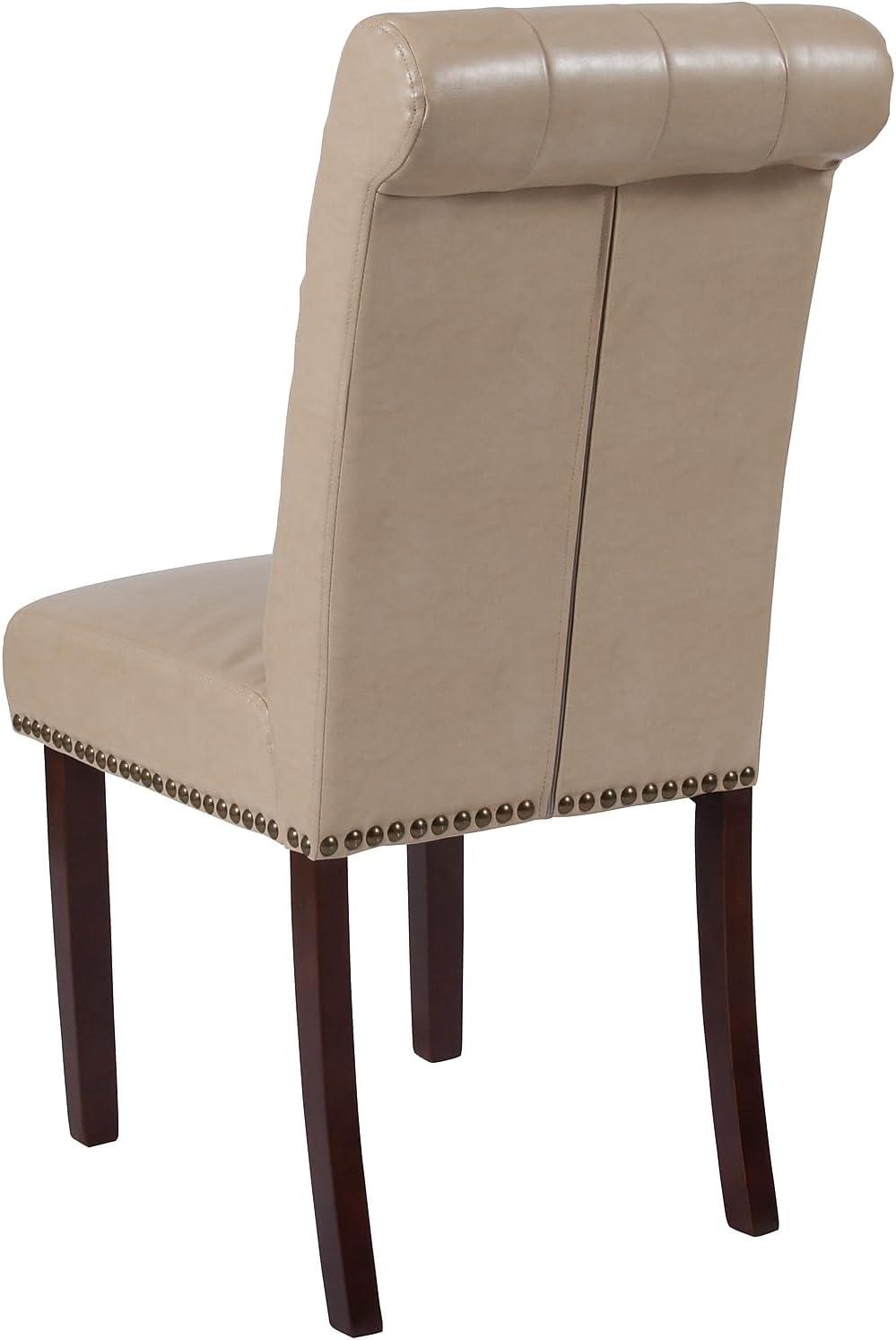 imageFlash Furniture HERCULES Series Black LeatherSoft Parsons Chair with Rolled Back Accent Nail Trim and Walnut FinishBeige Leathersoft