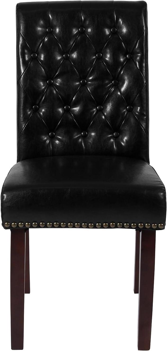 imageFlash Furniture HERCULES Series Black LeatherSoft Parsons Chair with Rolled Back Accent Nail Trim and Walnut FinishBlack Leathersoft