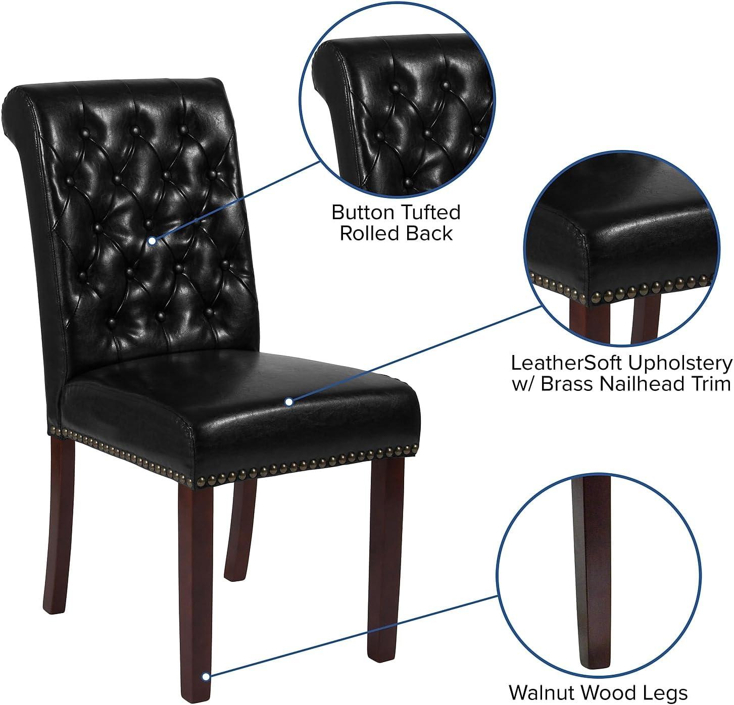 imageFlash Furniture HERCULES Series Black LeatherSoft Parsons Chair with Rolled Back Accent Nail Trim and Walnut FinishBlack Leathersoft