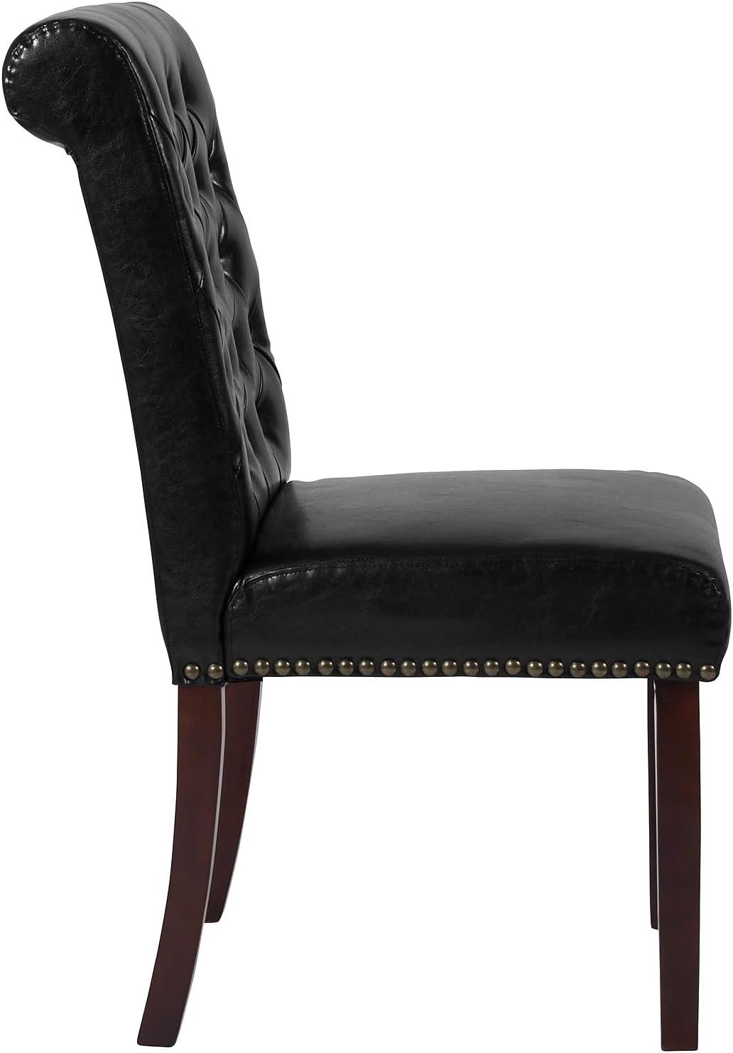 imageFlash Furniture HERCULES Series Black LeatherSoft Parsons Chair with Rolled Back Accent Nail Trim and Walnut FinishBlack Leathersoft