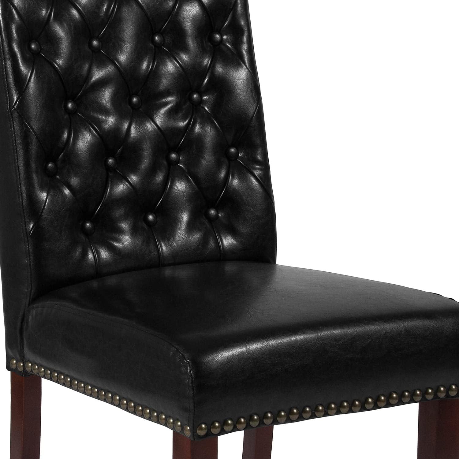 imageFlash Furniture HERCULES Series Black LeatherSoft Parsons Chair with Rolled Back Accent Nail Trim and Walnut FinishBlack Leathersoft