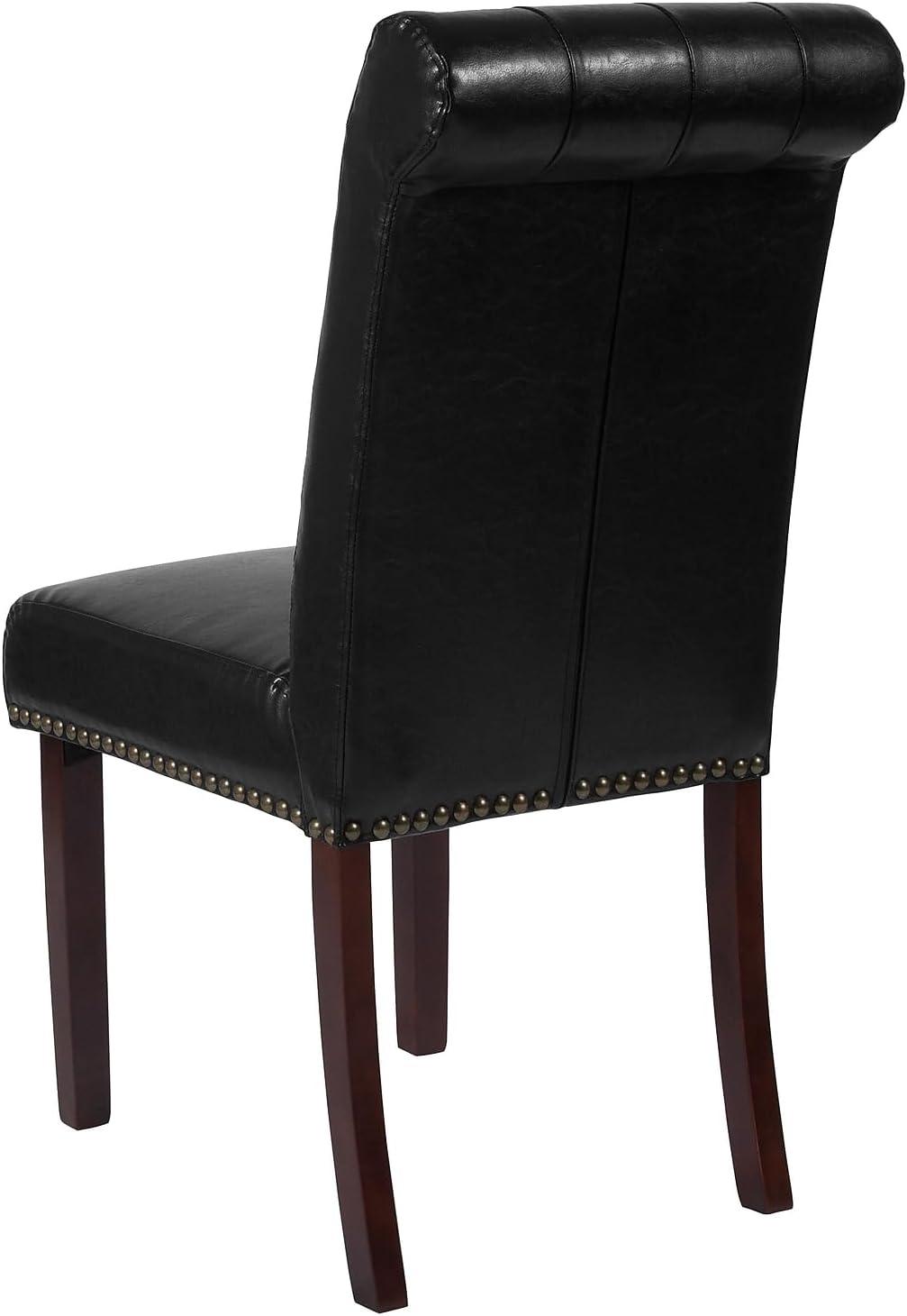 imageFlash Furniture HERCULES Series Black LeatherSoft Parsons Chair with Rolled Back Accent Nail Trim and Walnut FinishBlack Leathersoft