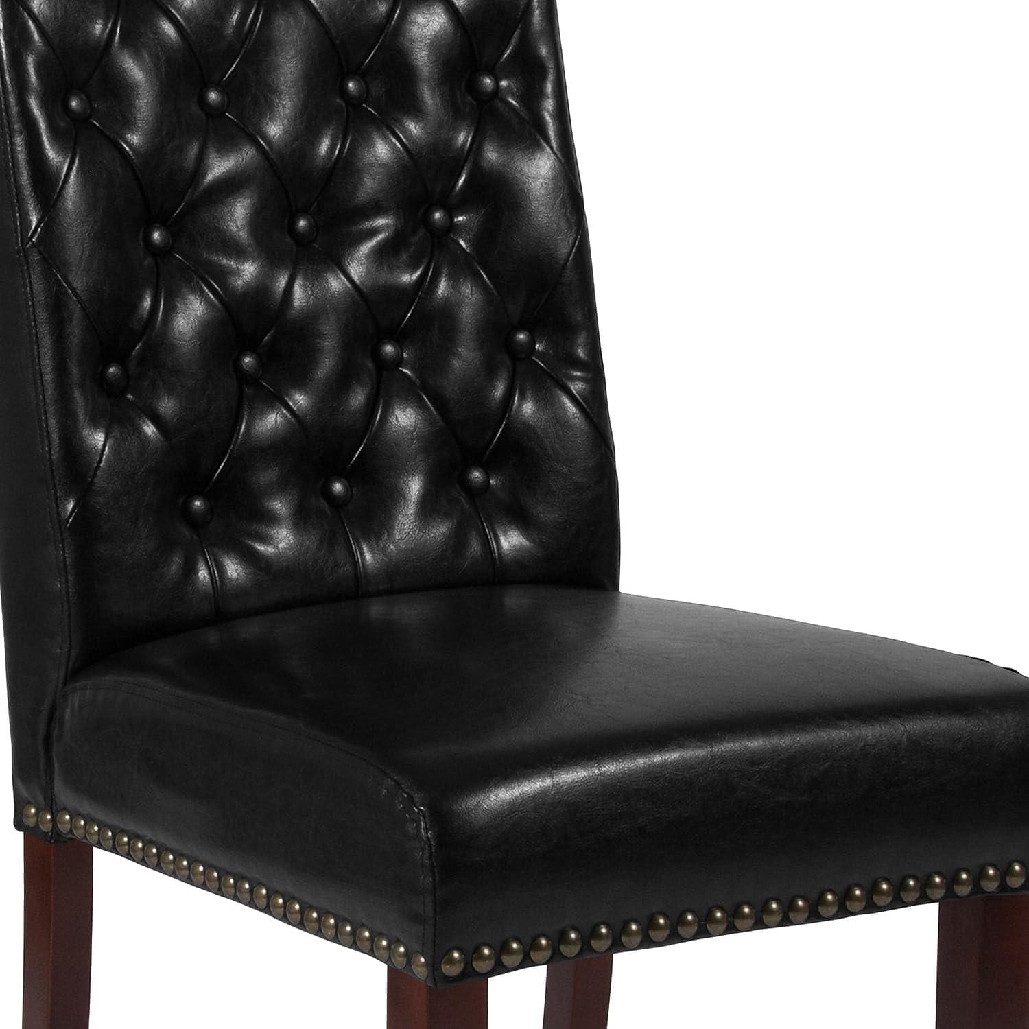 imageFlash Furniture HERCULES Series Black LeatherSoft Parsons Chair with Rolled Back Accent Nail Trim and Walnut FinishBlack Leathersoft