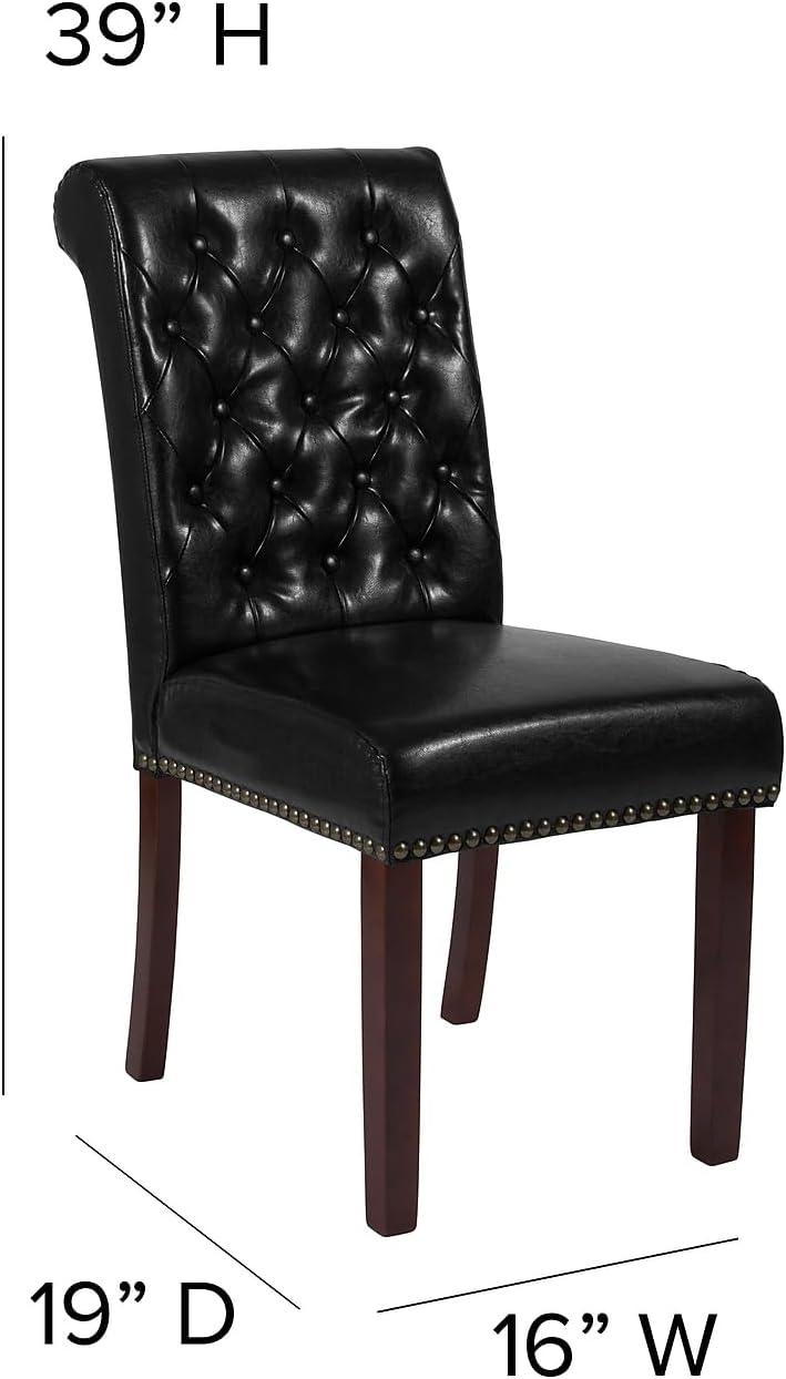 imageFlash Furniture HERCULES Series Black LeatherSoft Parsons Chair with Rolled Back Accent Nail Trim and Walnut FinishBlack Leathersoft