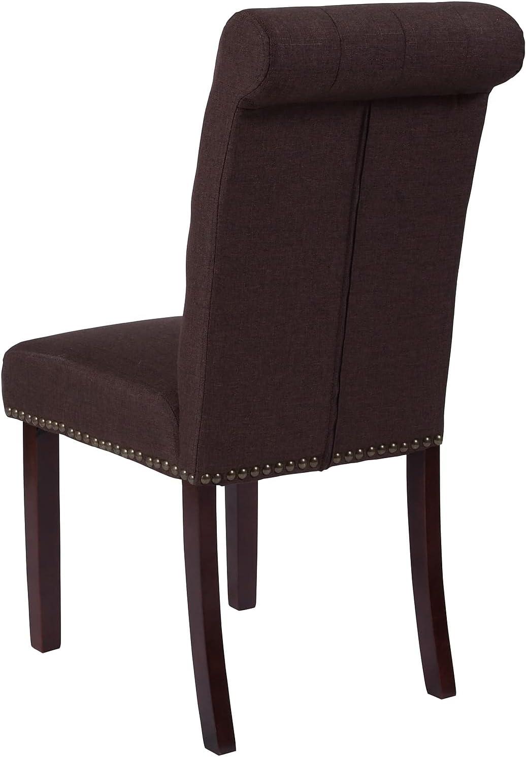 imageFlash Furniture HERCULES Series Black LeatherSoft Parsons Chair with Rolled Back Accent Nail Trim and Walnut FinishBrown Fabric