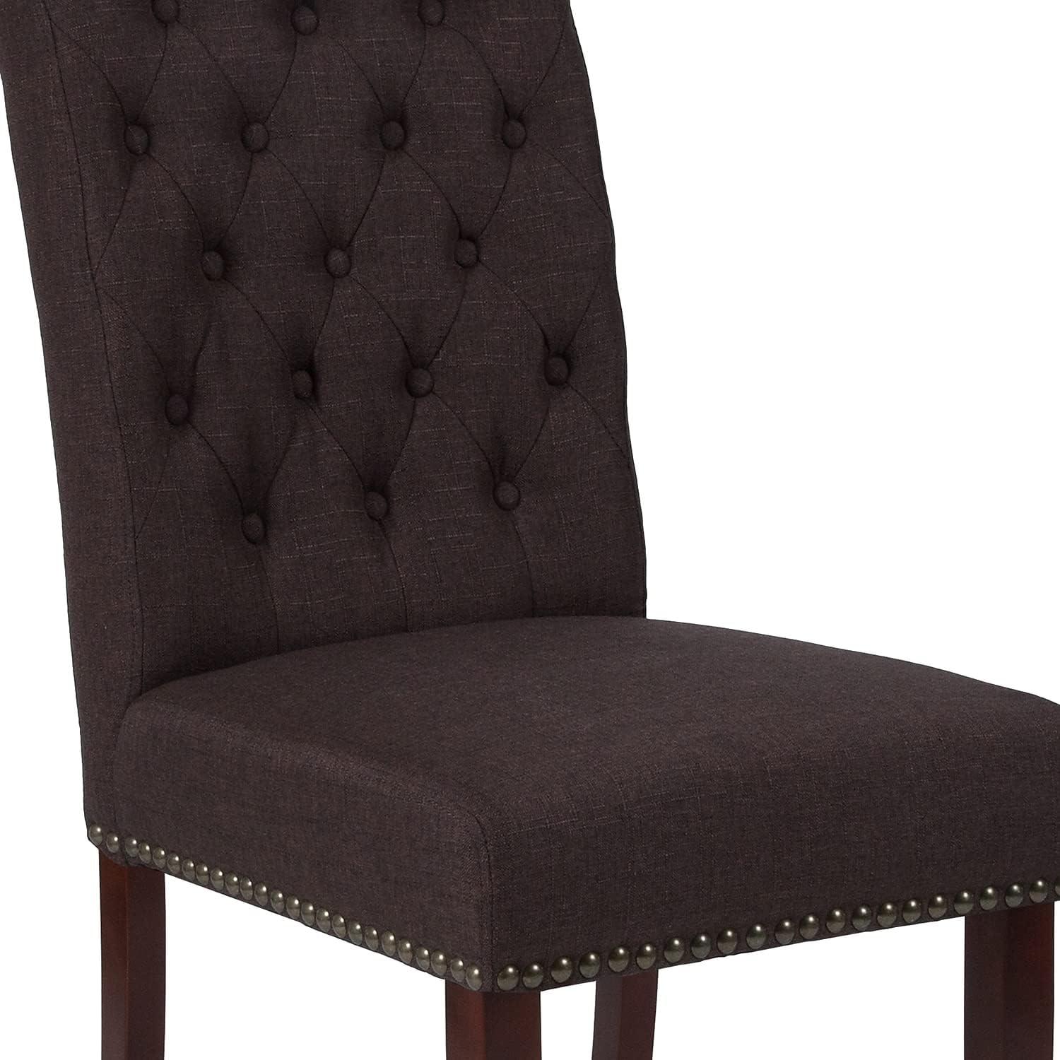imageFlash Furniture HERCULES Series Black LeatherSoft Parsons Chair with Rolled Back Accent Nail Trim and Walnut FinishBrown Fabric