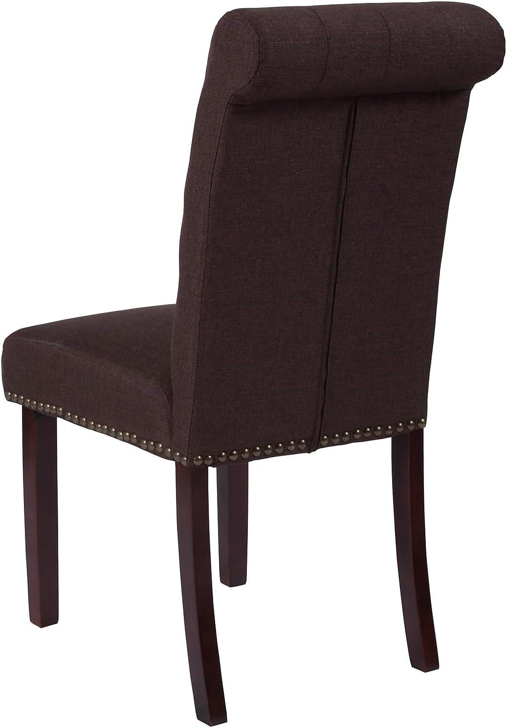 imageFlash Furniture HERCULES Series Black LeatherSoft Parsons Chair with Rolled Back Accent Nail Trim and Walnut FinishBrown Fabric