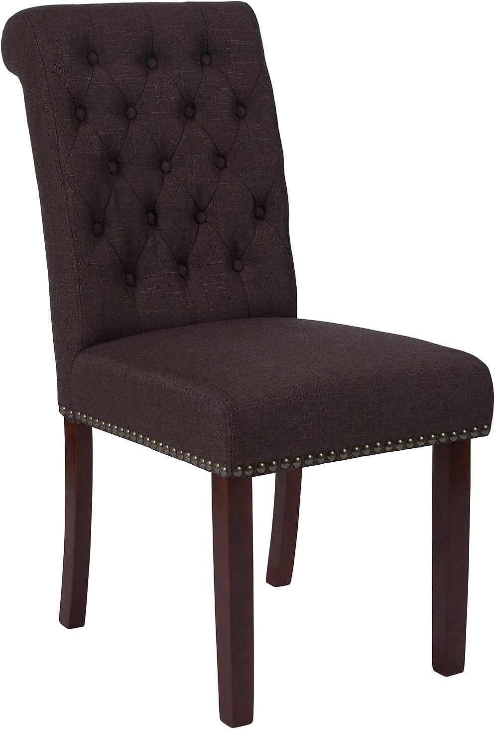 imageFlash Furniture HERCULES Series Black LeatherSoft Parsons Chair with Rolled Back Accent Nail Trim and Walnut FinishBrown Fabric