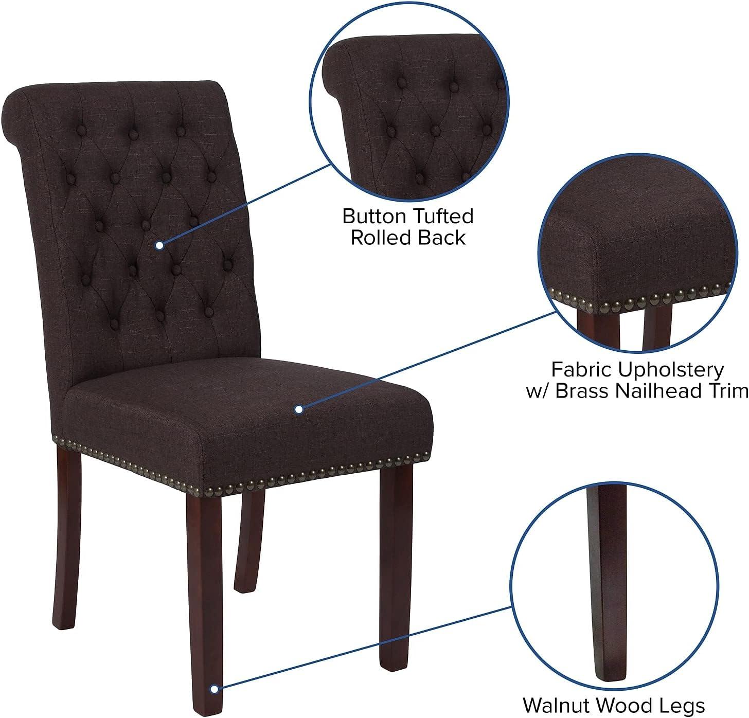 imageFlash Furniture HERCULES Series Black LeatherSoft Parsons Chair with Rolled Back Accent Nail Trim and Walnut FinishBrown Fabric