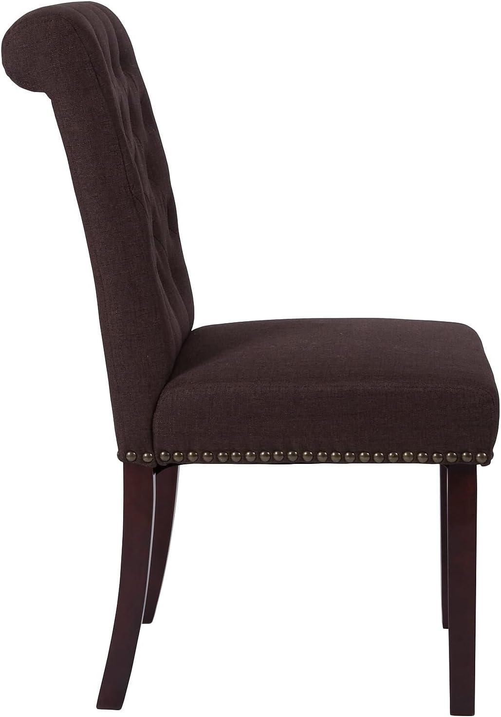 imageFlash Furniture HERCULES Series Black LeatherSoft Parsons Chair with Rolled Back Accent Nail Trim and Walnut FinishBrown Fabric