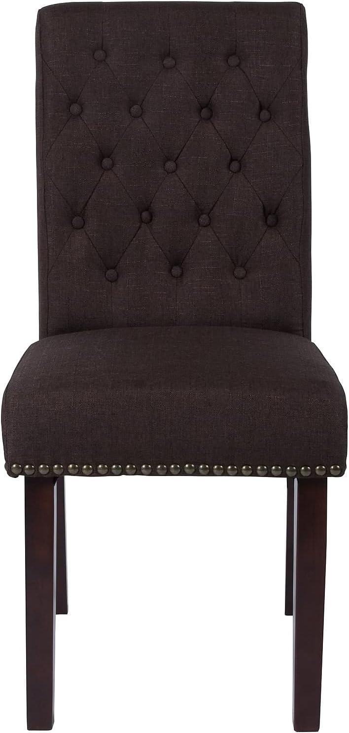 imageFlash Furniture HERCULES Series Black LeatherSoft Parsons Chair with Rolled Back Accent Nail Trim and Walnut FinishBrown Fabric