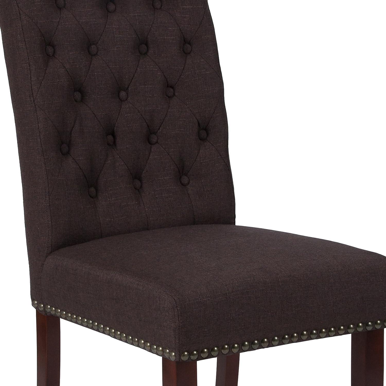 imageFlash Furniture HERCULES Series Black LeatherSoft Parsons Chair with Rolled Back Accent Nail Trim and Walnut FinishBrown Fabric