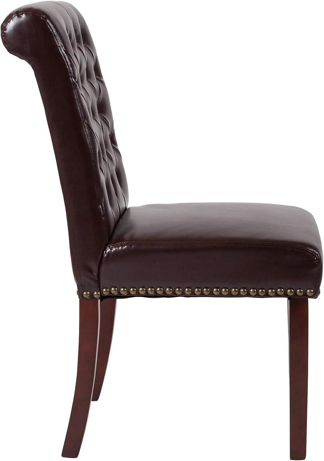 imageFlash Furniture HERCULES Series Black LeatherSoft Parsons Chair with Rolled Back Accent Nail Trim and Walnut FinishBrown Leathersoft