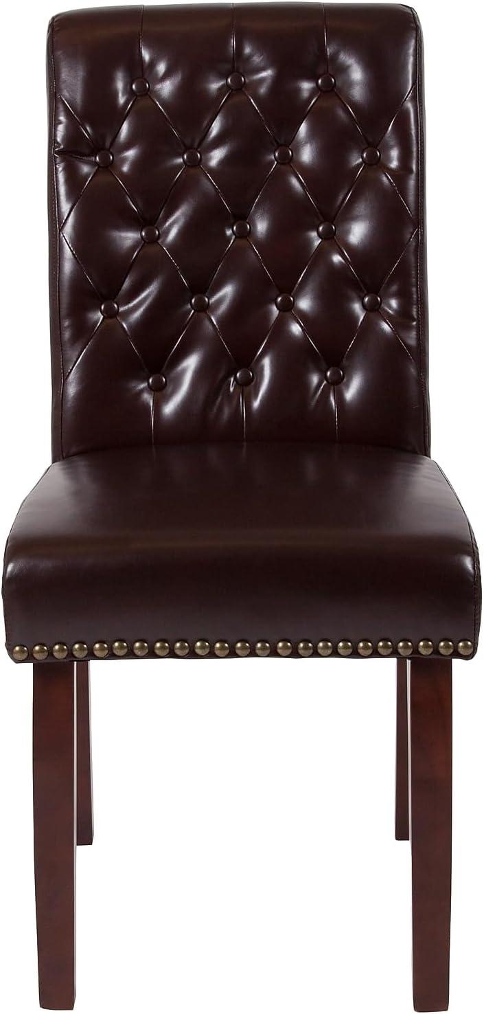 imageFlash Furniture HERCULES Series Black LeatherSoft Parsons Chair with Rolled Back Accent Nail Trim and Walnut FinishBrown Leathersoft
