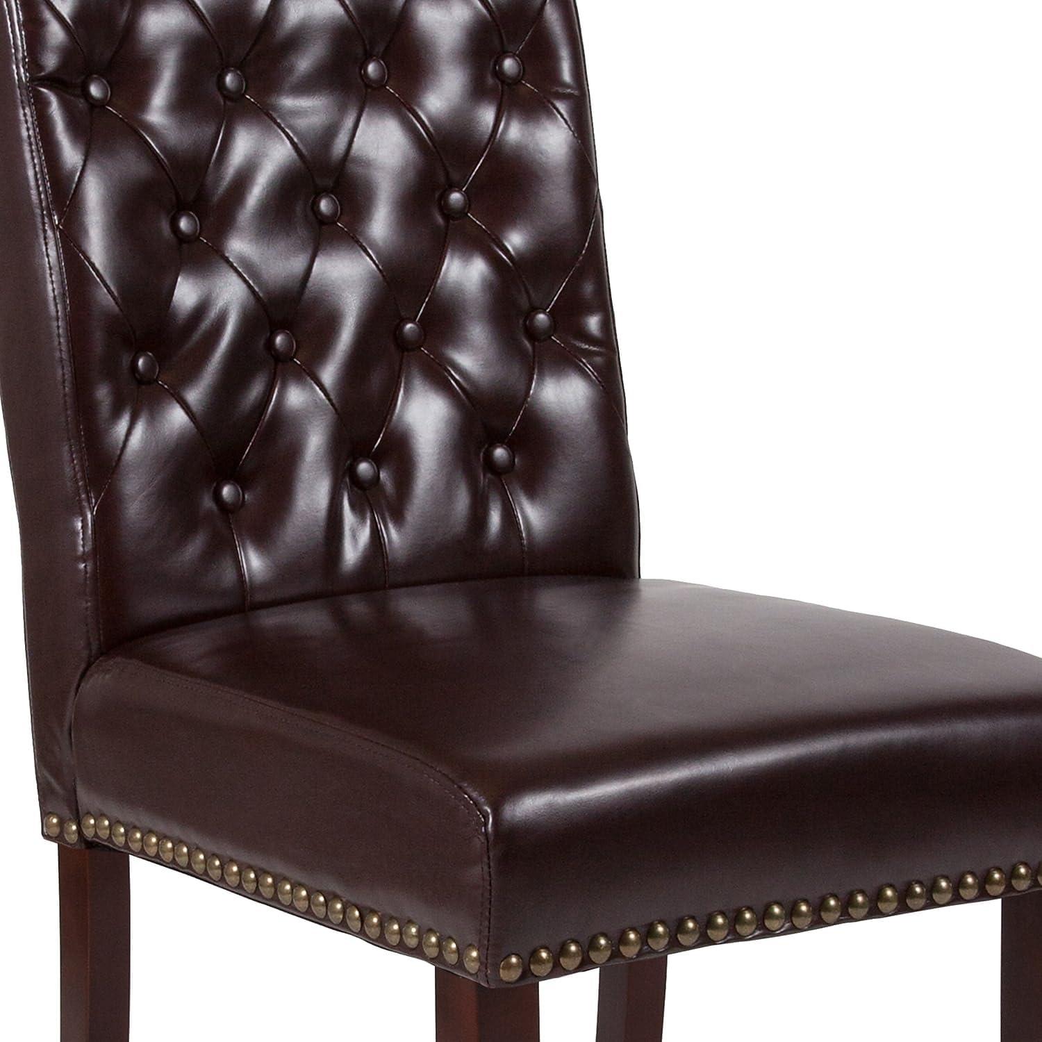 imageFlash Furniture HERCULES Series Black LeatherSoft Parsons Chair with Rolled Back Accent Nail Trim and Walnut FinishBrown Leathersoft