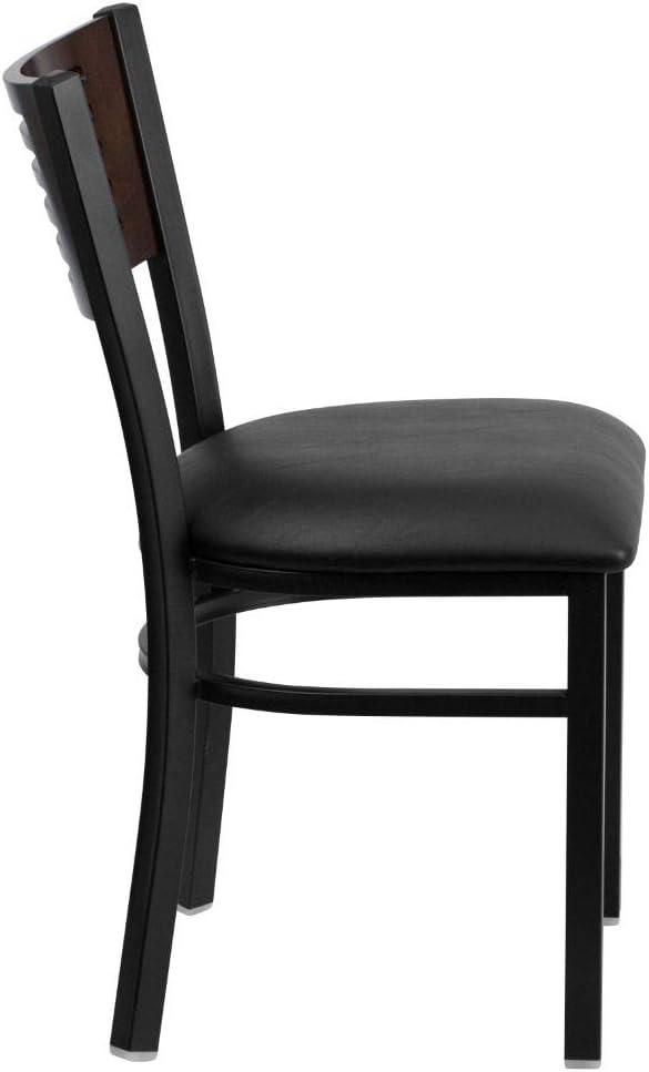 imageFlash Furniture HERCULES Series Black Slat Back Metal Restaurant Chair Walnut Wood Back Black Vinyl SeatWalnut Wood BackBlack Vinyl SeatBlack Metal Frame