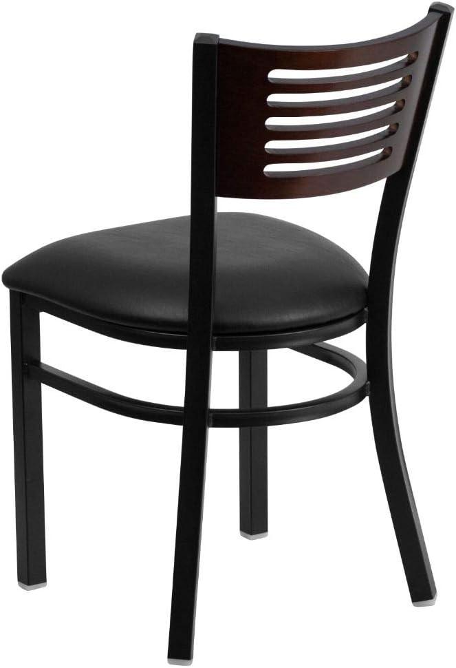 imageFlash Furniture HERCULES Series Black Slat Back Metal Restaurant Chair Walnut Wood Back Black Vinyl SeatWalnut Wood BackBlack Vinyl SeatBlack Metal Frame