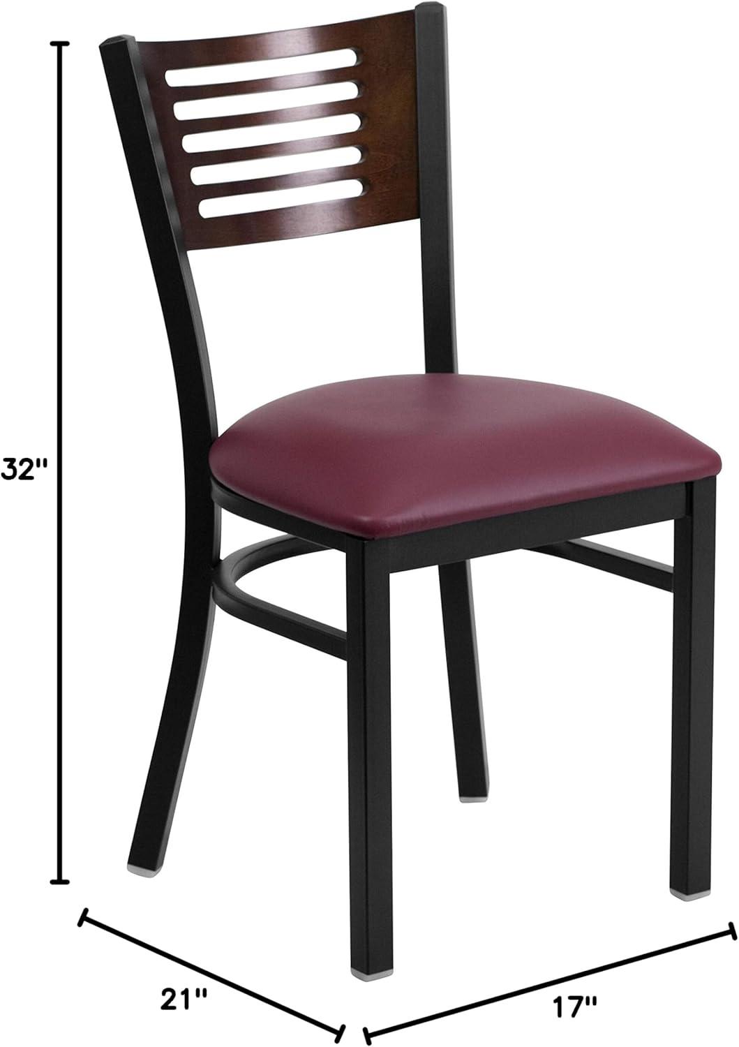 imageFlash Furniture HERCULES Series Black Slat Back Metal Restaurant Chair Walnut Wood Back Black Vinyl SeatWalnut Wood BackBurgundy Vinyl SeatBlack Metal Frame