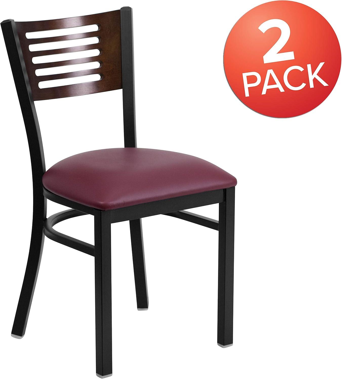 imageFlash Furniture HERCULES Series Black Slat Back Metal Restaurant Chair Walnut Wood Back Black Vinyl SeatWalnut Wood BackBurgundy Vinyl SeatBlack Metal Frame