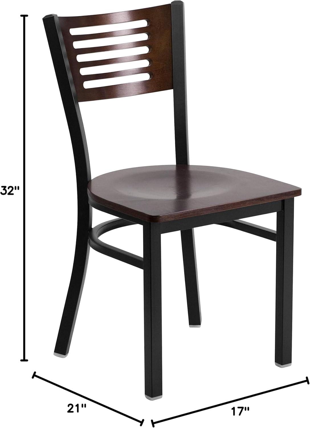 imageFlash Furniture HERCULES Series Black Slat Back Metal Restaurant Chair Walnut Wood Back Black Vinyl SeatWalnut Wood BackWalnut Wood SeatBlack Metal Frame