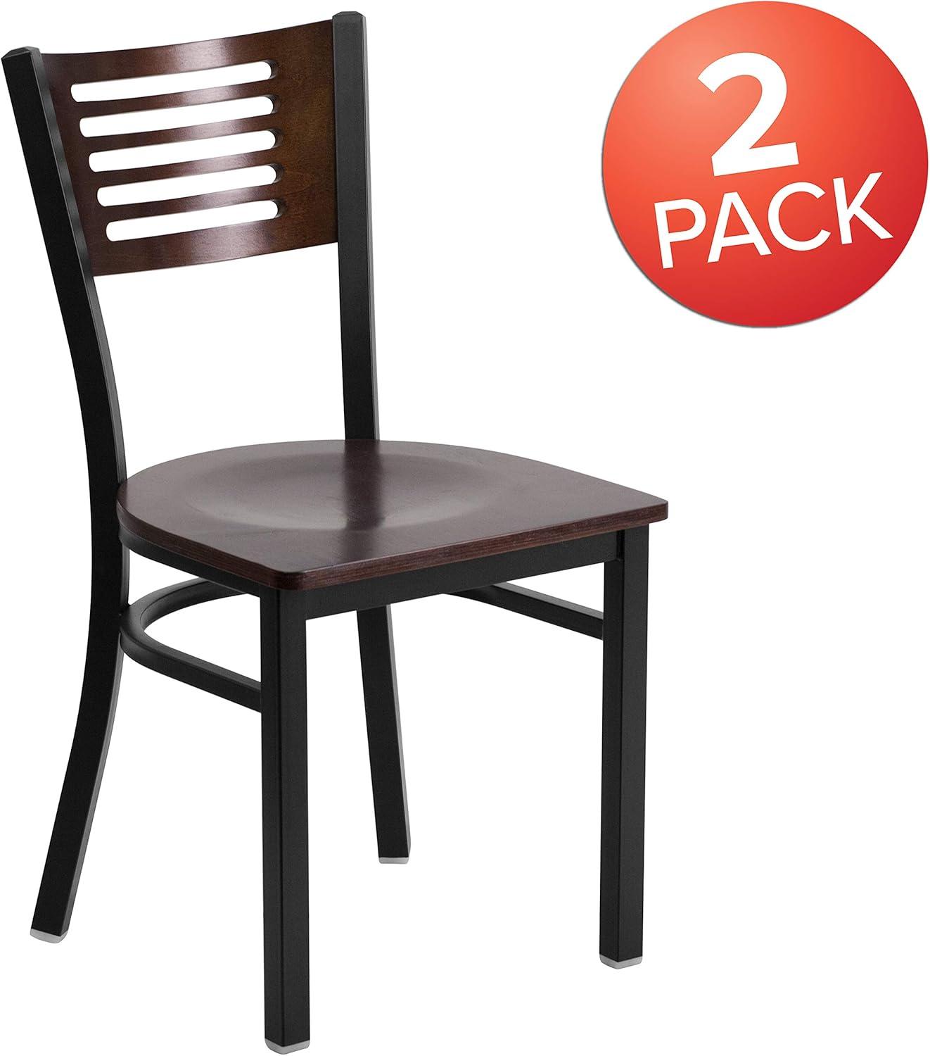 imageFlash Furniture HERCULES Series Black Slat Back Metal Restaurant Chair Walnut Wood Back Black Vinyl SeatWalnut Wood BackWalnut Wood SeatBlack Metal Frame