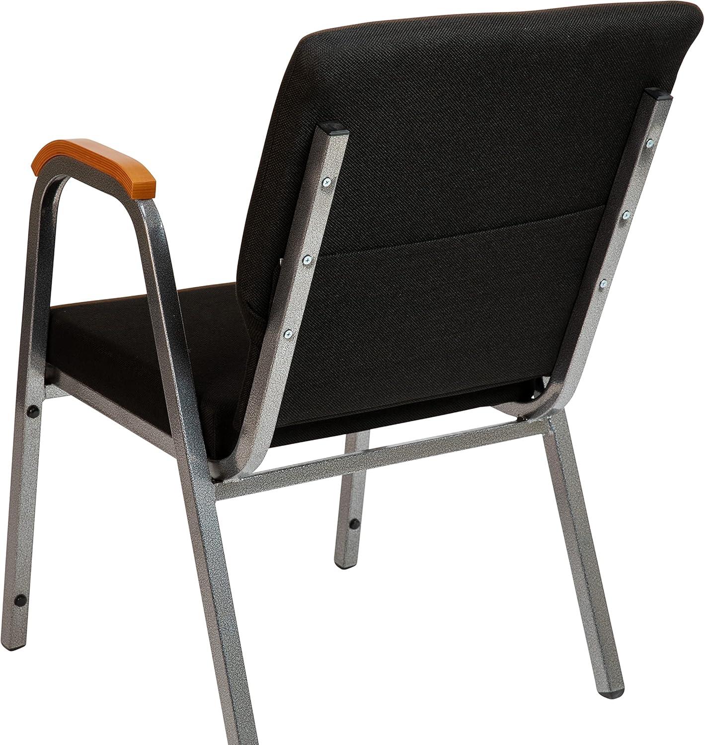 imageFlash Furniture HERCULES Series Church Chair Gray Fabric Stackable 21quotW Wood Accented Arms Silver Vein FrameBlack FabricSilver Vein Frame