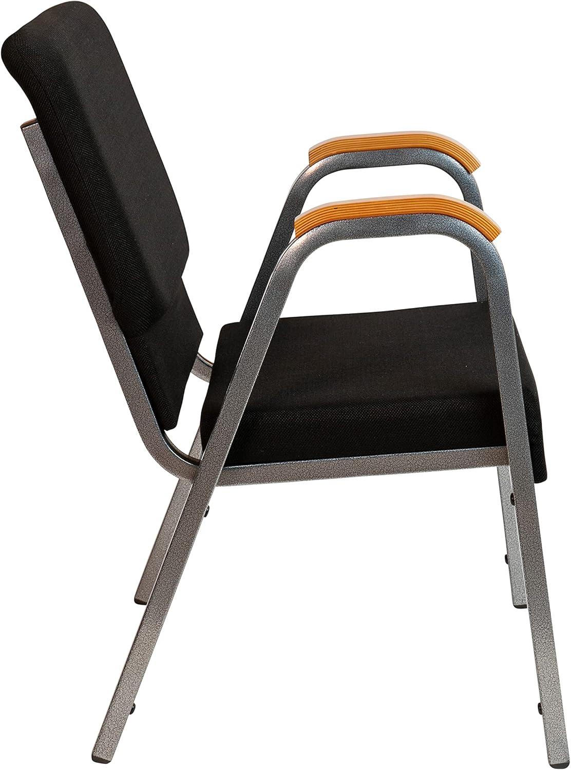 imageFlash Furniture HERCULES Series Church Chair Gray Fabric Stackable 21quotW Wood Accented Arms Silver Vein FrameBlack FabricSilver Vein Frame