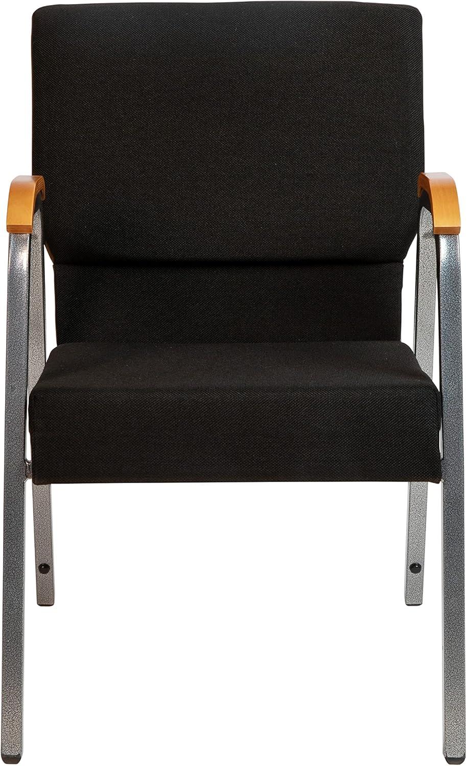 imageFlash Furniture HERCULES Series Church Chair Gray Fabric Stackable 21quotW Wood Accented Arms Silver Vein FrameBlack FabricSilver Vein Frame