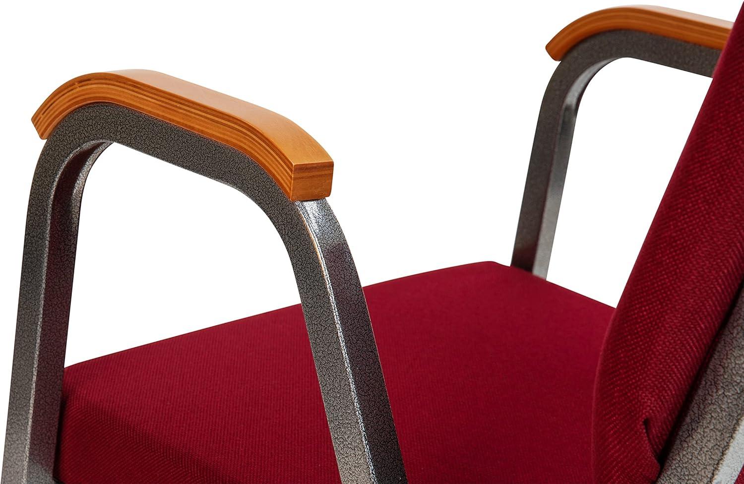 imageFlash Furniture HERCULES Series Church Chair Gray Fabric Stackable 21quotW Wood Accented Arms Silver Vein FrameBurgundy FabricSilver Vein Frame
